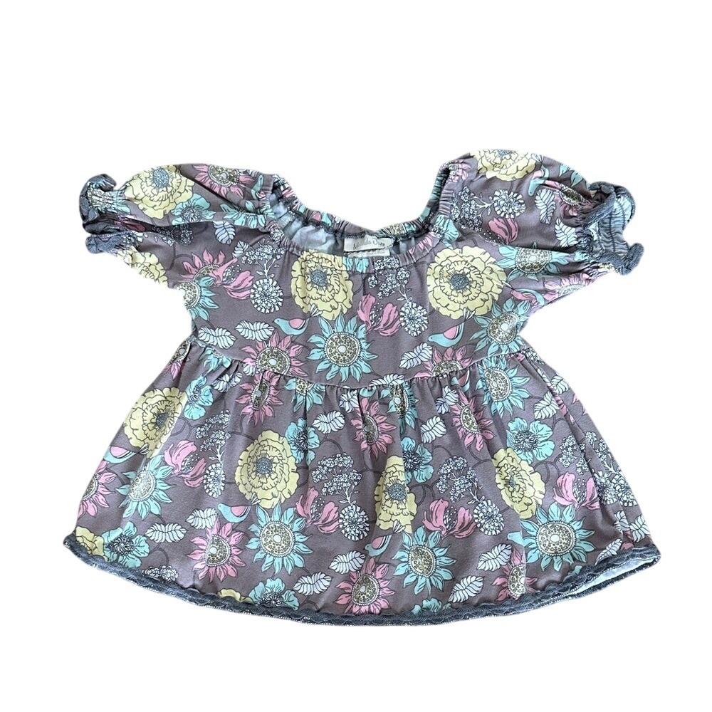 Matilda Jane Girls Floral Bird Print Puff Sleeve Peasant Top‎ 12 18 Months